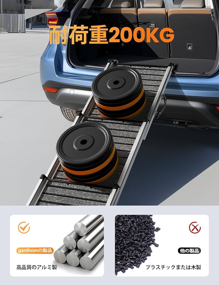 折り畳み アルミ 犬用 gardhom ペットスロープ 153*38CM